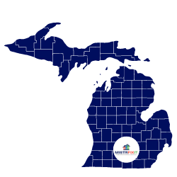 A dark blue silhouette of the state of Michigan with a small circular "Mister Pak-It" logo, evoking the reliability of a skilled handyman, positioned in the lower peninsula.