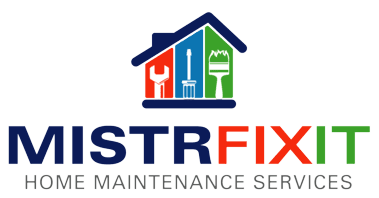 Logo of MistrFixIt Home Maintenance Services featuring a house with wrench, screwdriver, paintbrush icons.